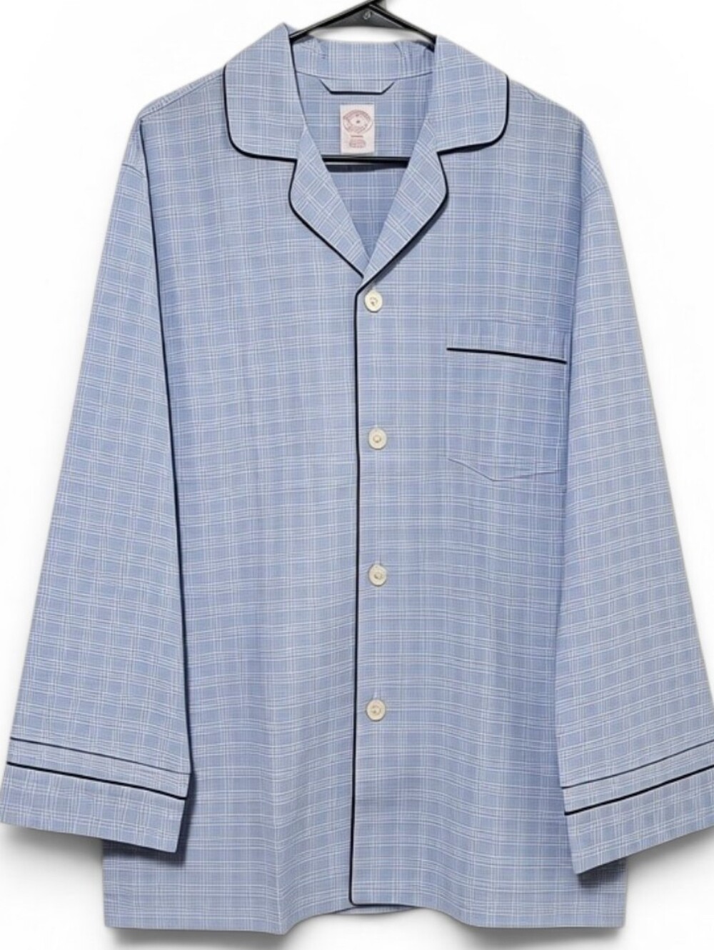 Brooks Brothers Blue Plaid Button Down Men's 100% Cotton Sleep Pajama Top Size M